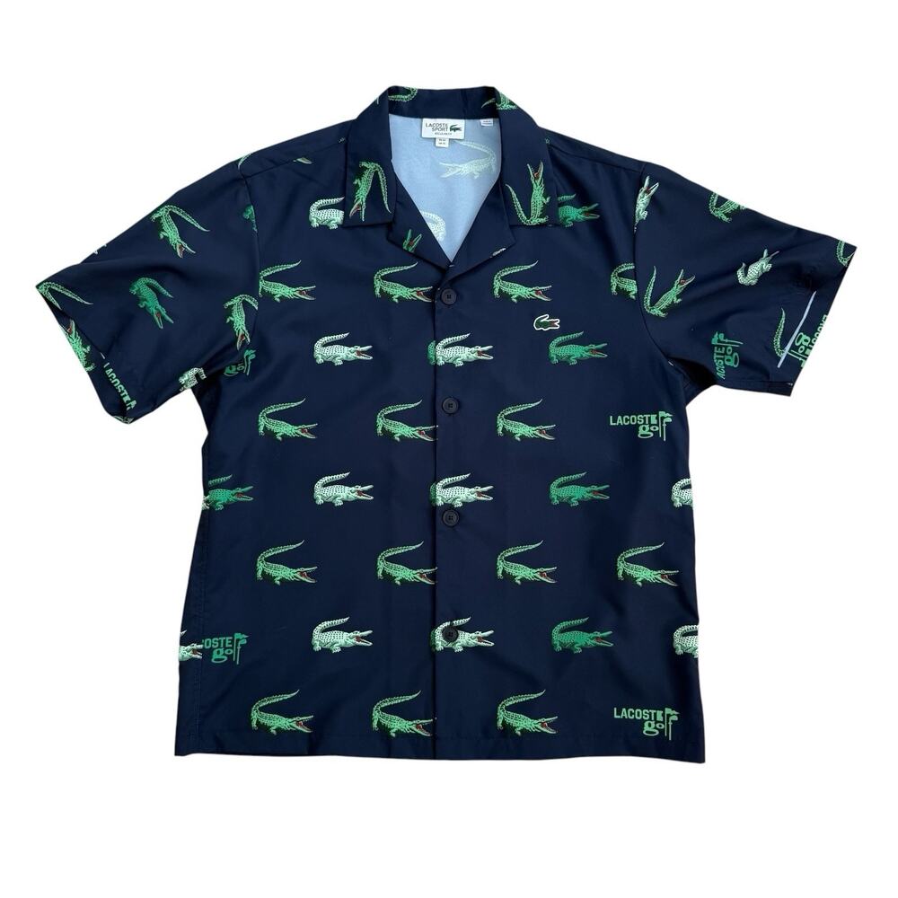 Lacoste Camp Collar Alligator Print Button Down Short Sleeve Golf Shirt XL
